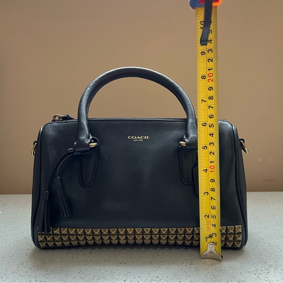 COACH Black Rowan Crossgrain Leather Crossbody Boston Gold Studs Purse Bag - Picture 12 of 13